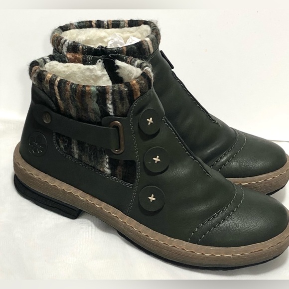 Rieker Green Ankle Boots with Striped Detail - Picture 1 of 10